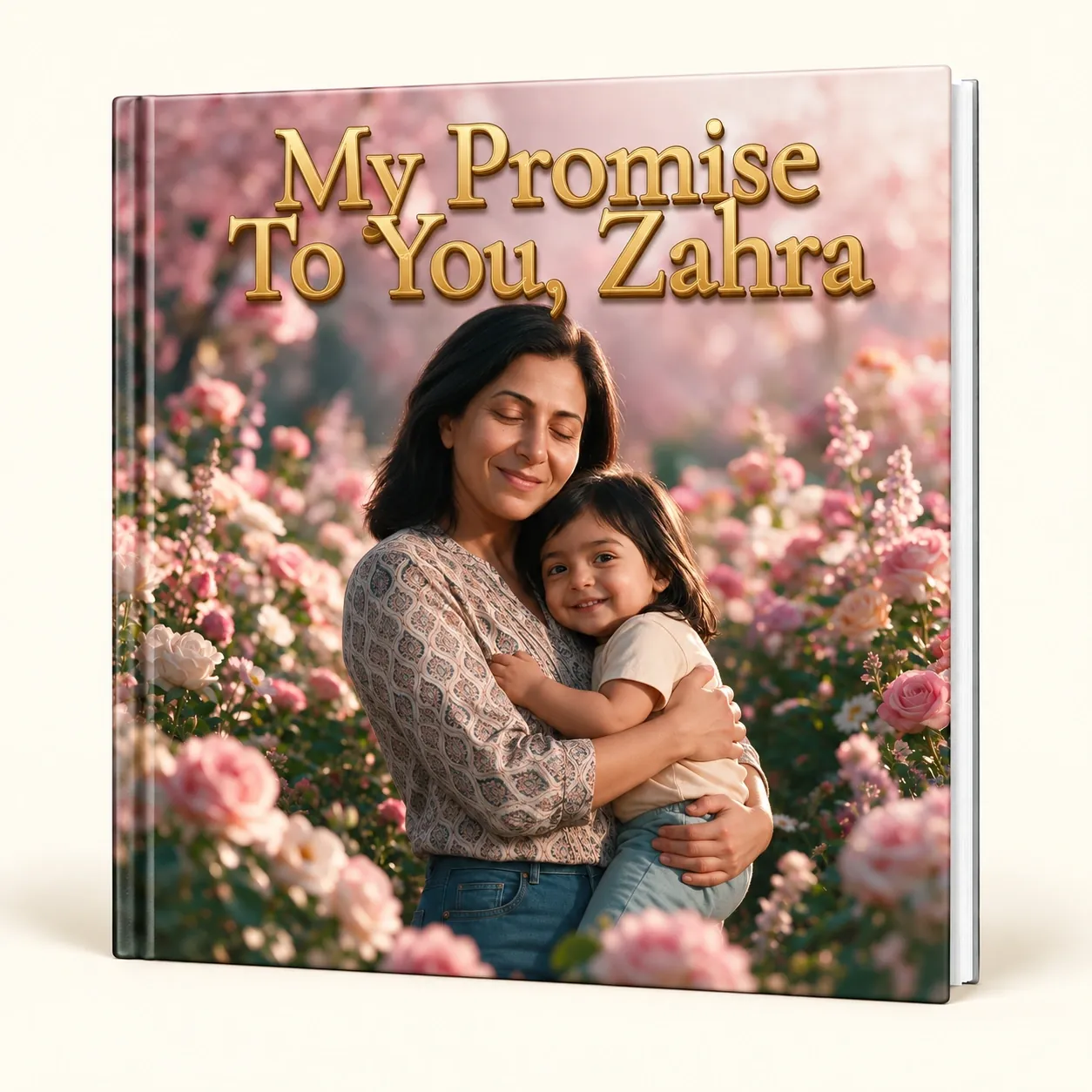 Mum and Zahra on the cover of My Promise To You, Zahra